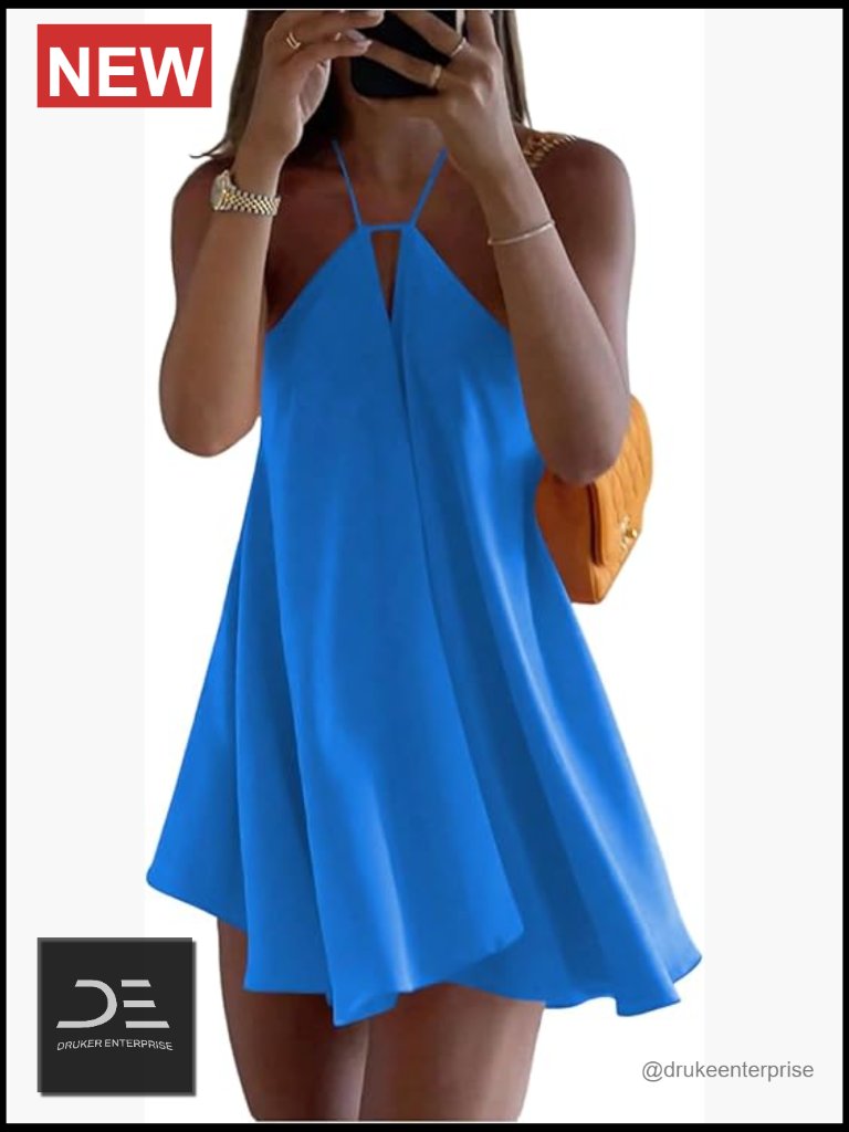 Halter Neck Mini Dress Sleeveless Backless Tie Back Swing Flowy Beach